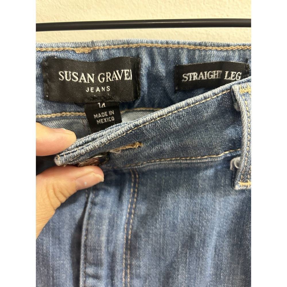 Susan Graver Jeans Womens 14‎ Straight Leg Medium Wash Blue Denim High Rise Pant - Picture 2 of 3